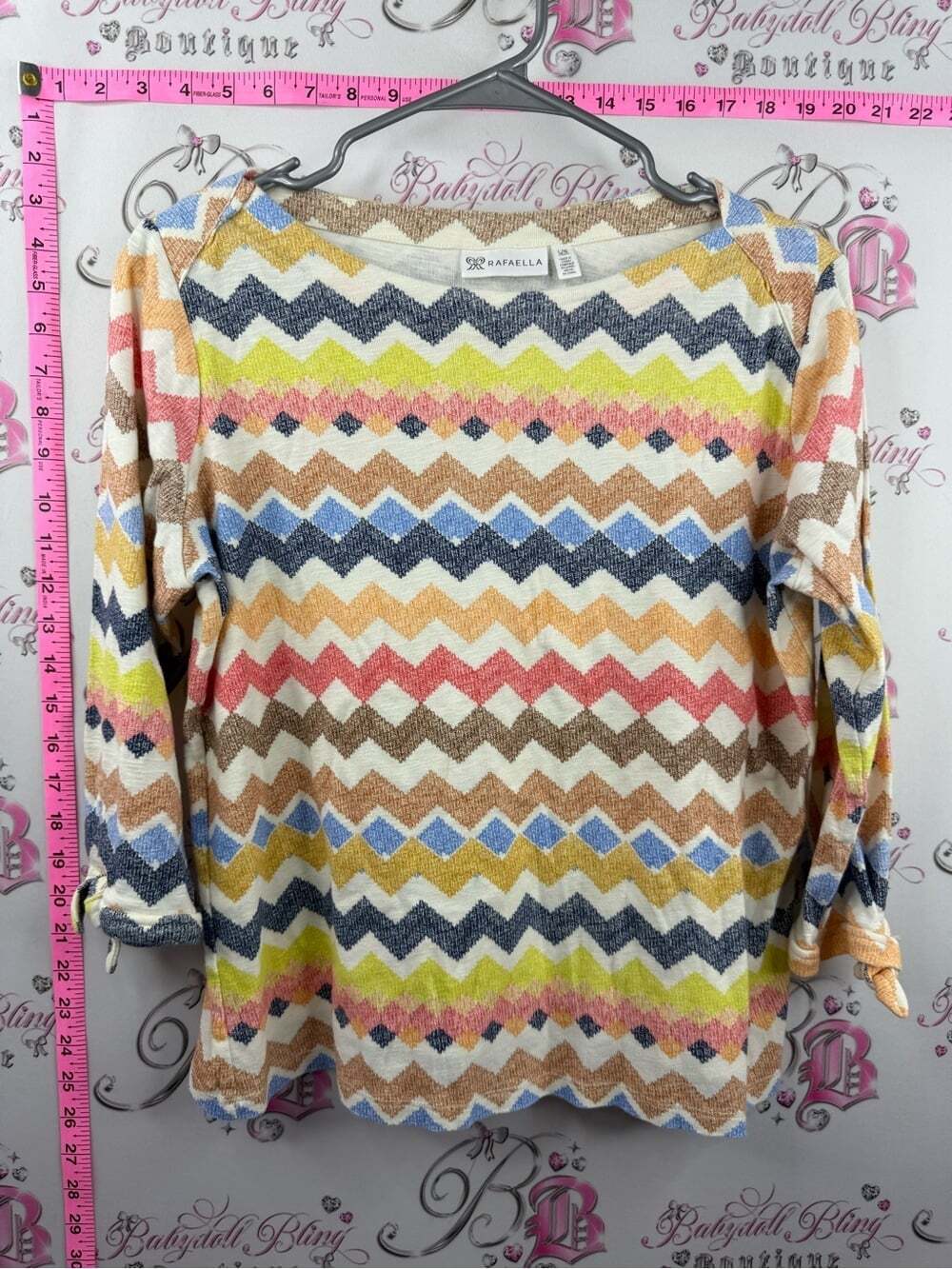 Rafaella top Multicolor Chevron Knit Pullover - Coral, Navy, Yellow, Tan, Cream